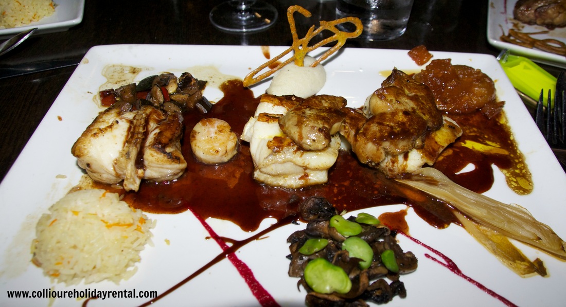 The monkfish with scallops cooked in Banyuls at Le jardin de Collioure